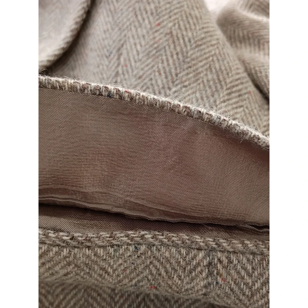 DellaPenna Mens 100% Pure Wool Herringbone Tweed Blazer Tan Brwn Made in USA 42S